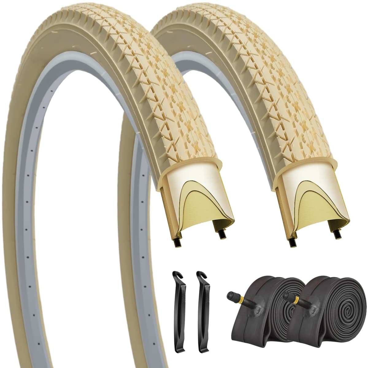 26x2.125 Cruiser Beach Bike Tires and Tubes Cream (26x2.125, Cream-2 Tires 2 Tubes) — image 1