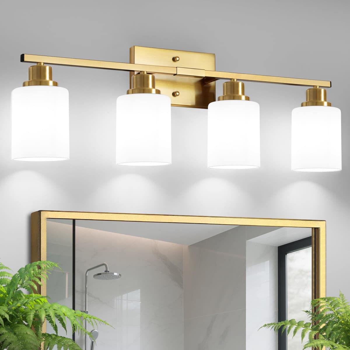 Ascher Bathroom Light Fixtures, 4-Light Vanity Light Over Mirror, Gold Wall Sconces with Milky White Frosted Glass Shades, Wall Lamp for Living Room Bedroom, E26 Base(Bulbs Not Included) — image 1
