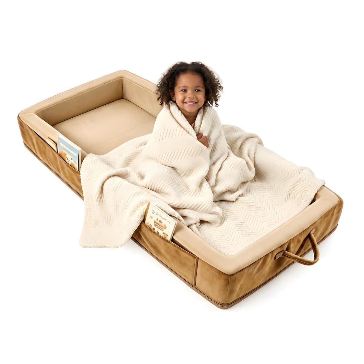 Beantown Toddler Portable Travel Bed - Foldable & Washable Floor Bed, Beige — image 1