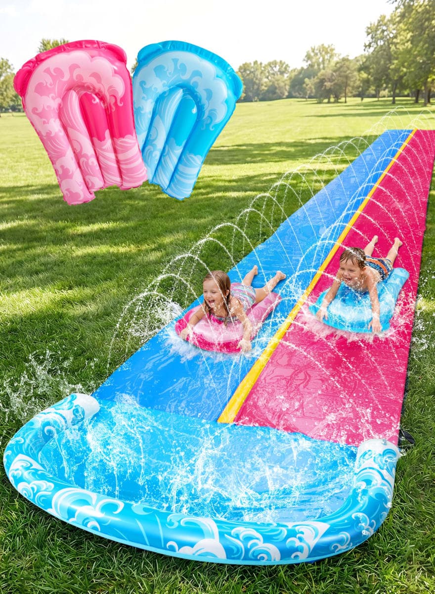JOYIN 32.5ft x 62in Water Slide and 2 Inflatable Boards, Extra Long Heavy Duty Double Lawn Waterslide with Sprinkler for Kids Adults Backyard Summer Water Toy Outdoor Fun — image 1