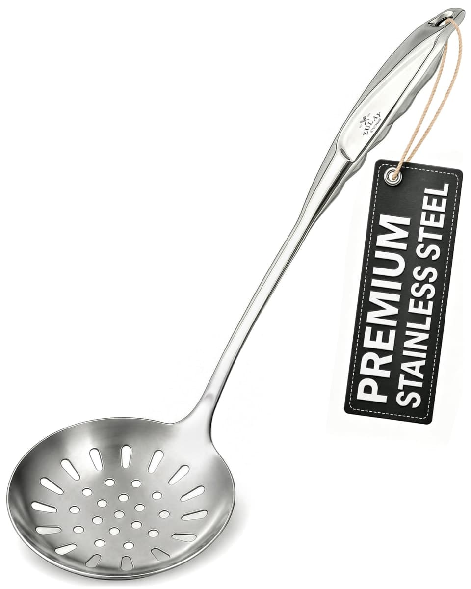 Zulay Kitchen Skimmer Spoon - Stainless Steel Slotted Spoon with Extra Large Bowl, Built-in Hang Hole & Comfortable Grip Handle - Durable Food Grade Strainer Spoon for Draining & Frying (14.5 inch) — image 1