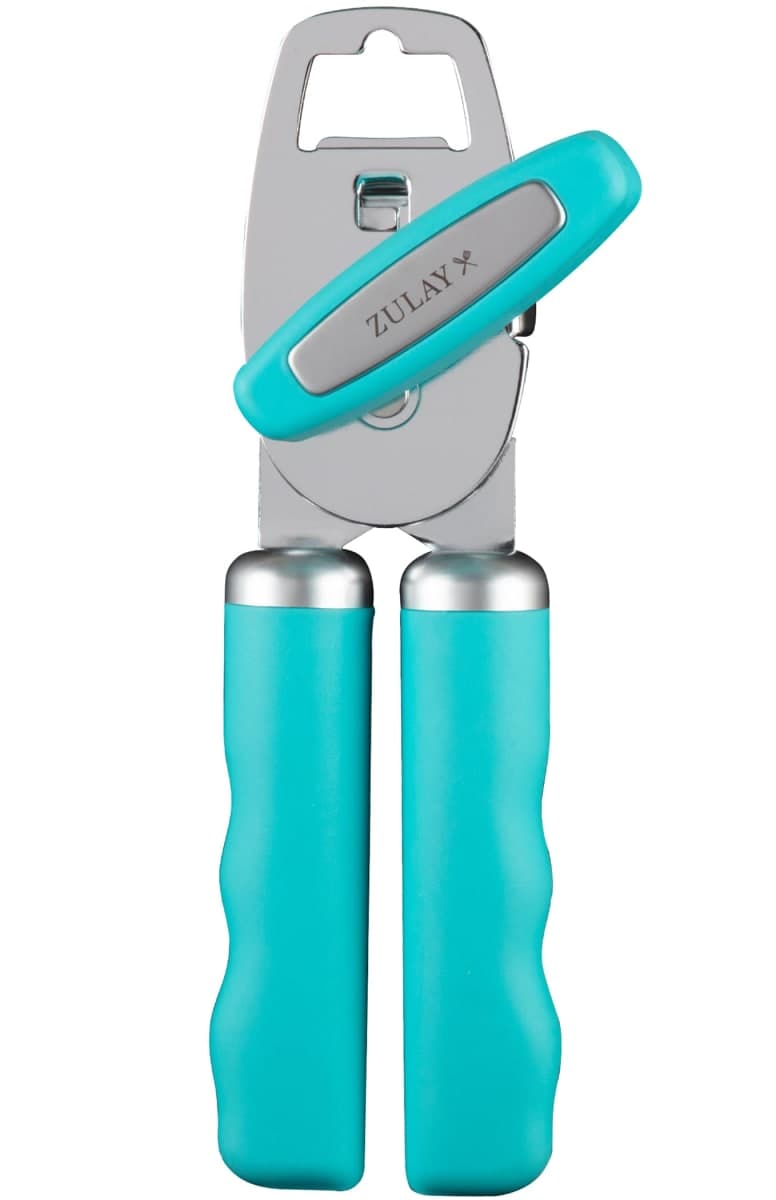 Zulay Kitchen Heavy Duty Stainless Steel Can Opener Manual with Bottle Opener - Rust Proof Manual Can Opener with Turn Knob & Soft Grip Handles - Turquoise — image 1