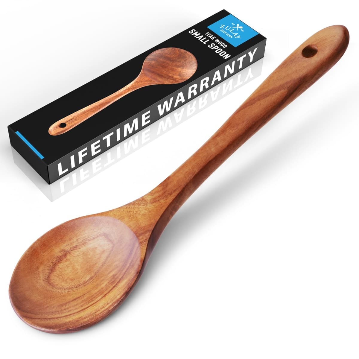 Zulay Kitchen 9.4" Teak Wooden Cooking Spoon – Durable, Non-Stick Wooden Utensil for Cooking, Stirring, Mixing & Serving – Heat-Resistant, Smooth Finish Kitchen Spoon for Nonstick Cookware — image 1