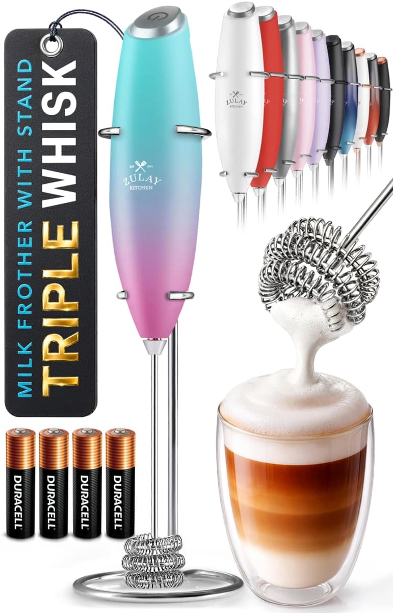 ZK Milk Frother OG Tornado Whisk w Stand - Teal Pink Fade - 4B — image 1