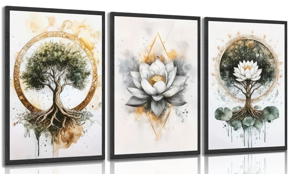 Bexzeak 3PCS Zen Tree of Life Canvas Meditation Lotus Wall Art Unframed — image 1