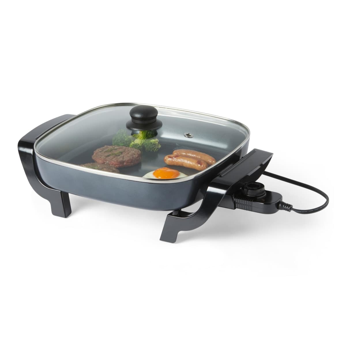 Amazon Basics Electric Skillet and Frying Pan with Glass Lid, Nonstick Ceramic Coating, Adjustable Temperature Control, 15.6 x 12.1 x 6.9 inch, Black — image 1
