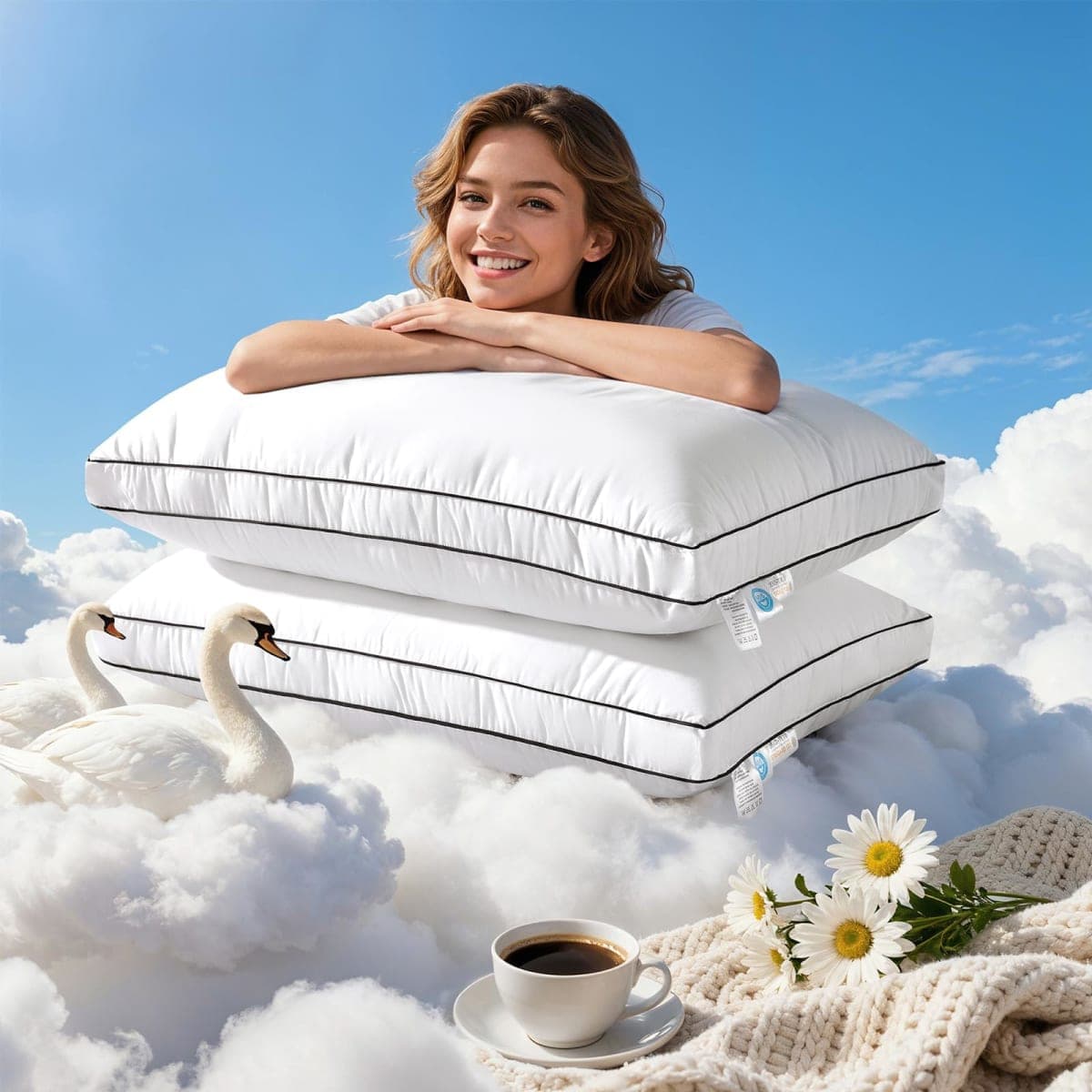 LIANLAM RDS & Oeko‑TEX Certified Hungarian Goose Down Pillow King Size 2 Pack, Luxury Hotel Soft Fluffy for Back & Side Sleepers(20"x36",2 Pack) — image 1