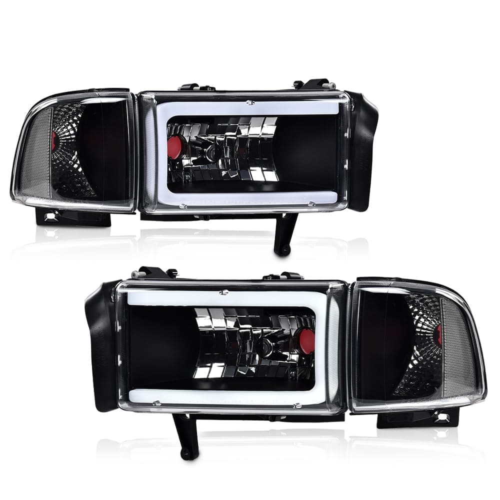 G-PLUS LED Headlights Fit Dodge Ram 1500 1994-2001/Dodge Ram 2500 3500 1994-2002 Clear Lens Black Housing Clear Reflector Bumper Headlamps w/o Bulbs,faros delanteros Assembly — image 1