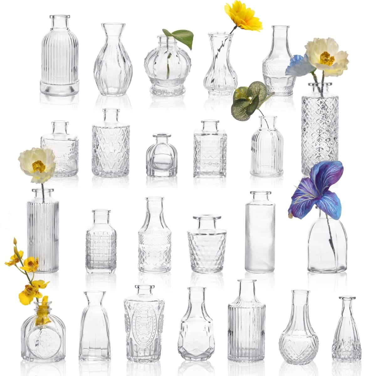 UMEIED 24 Pack Glass Bud Vases in Bulk for Centerpieces, Clear Vintage Decorative Small Vases for Flowers, Wedding Rustic Home Table Decor (Clear) — image 1
