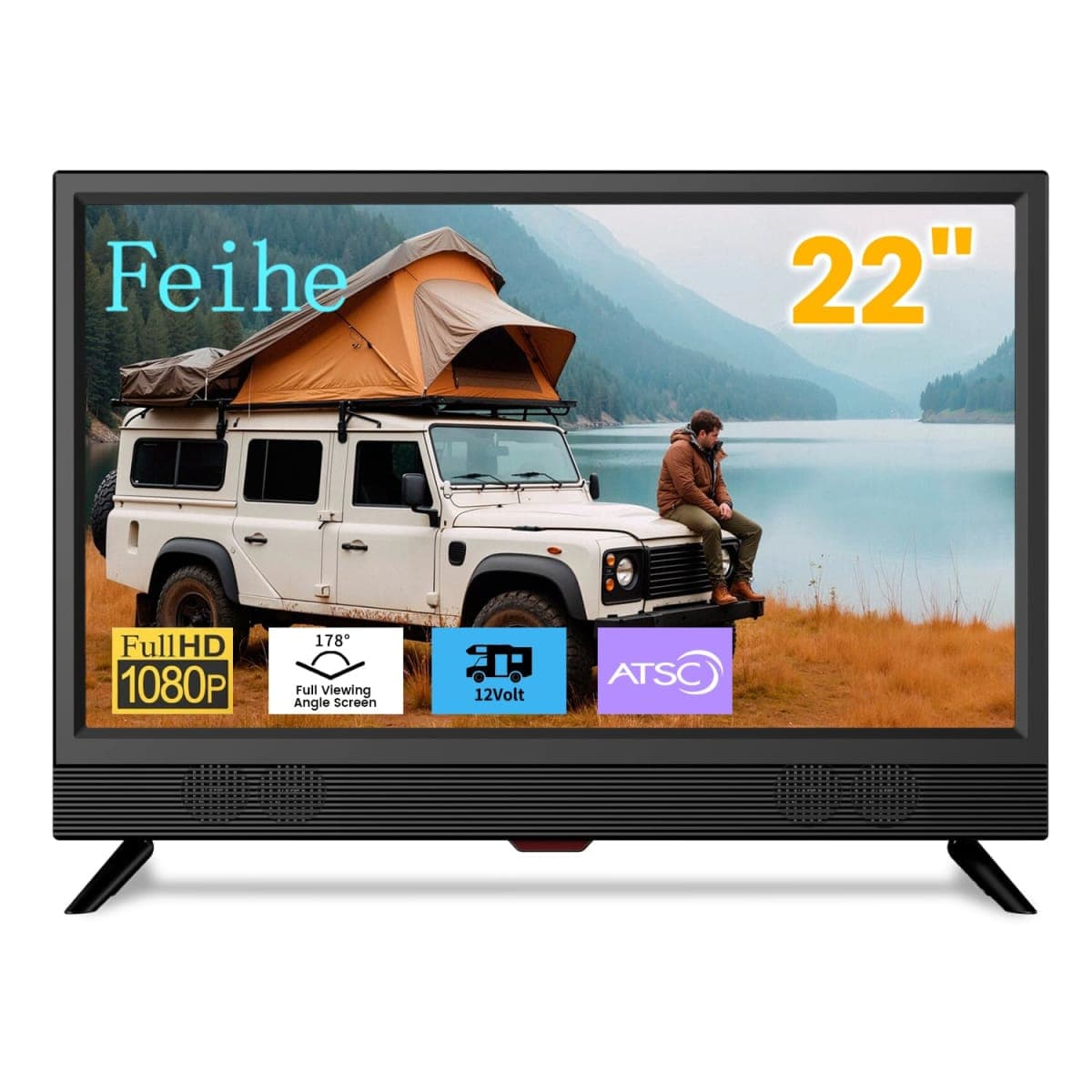 Feihe 22 Inch TV, 1080p LED Widescreen HDTV with Digital ATSC Tuners, 22 Inch Flat Screen TV with HDMI, VGA, RCA, USB for Kitchen, RV, Bedroom, Caravan, Black (ATSC-22) — image 1