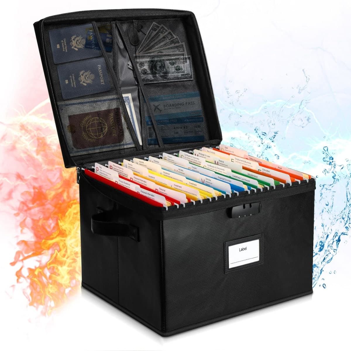 File Box Fireproof Document Box with Lock, Document Safe File Storage Organizer Boxes for Next of Kin Estate Planing Organizer End of Life Planner (Box With Accessories, Black) — image 1