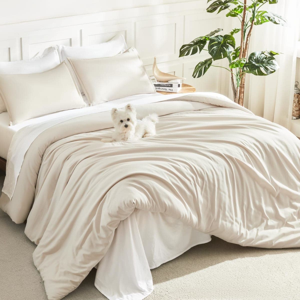 Litanika Beige Comforter Double Size, 3 Pieces Lightweight Solid Bed Set — image 1