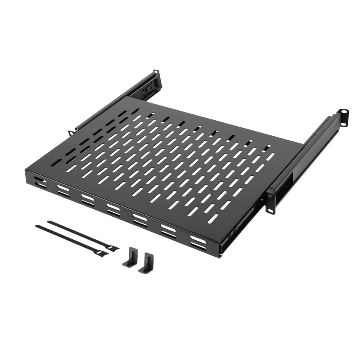Tecmojo 1U Sliding Rack Shelf,4-Post Vented Rack Mount Shelf,13.8in Deep with Adjustable Mounting Depth 13.8-19.7in,Supports to 110lbs,for 19 Inch AV/Network Equipment Rack,Unassembled,Black — image 1