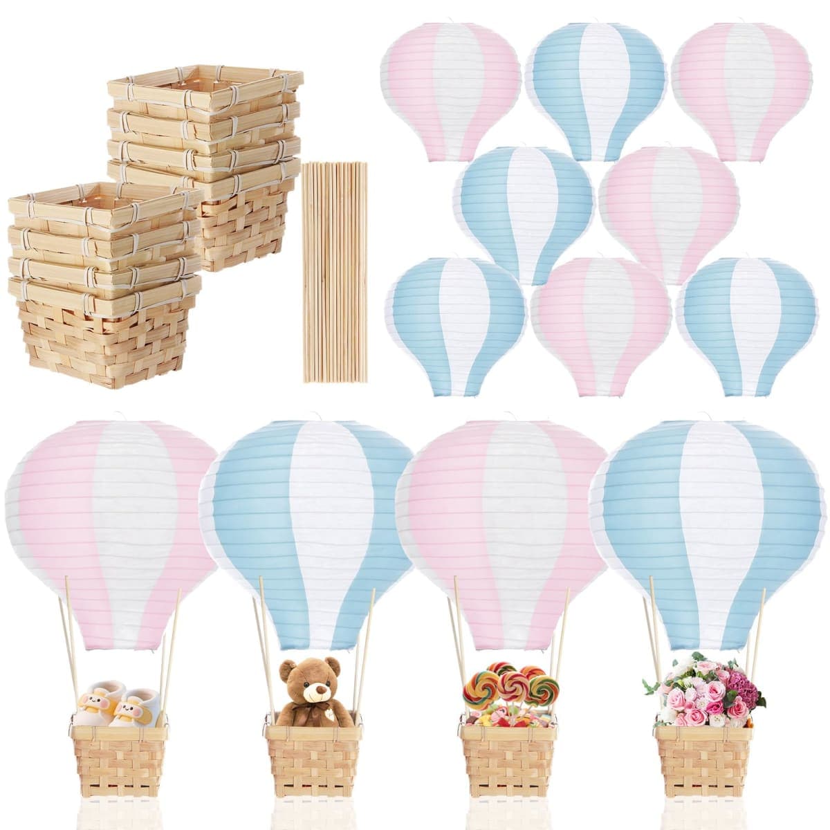 Meooeck 8 Sets Pink and Blue Hot Air Balloon Table Centerpieces Decor — image 1