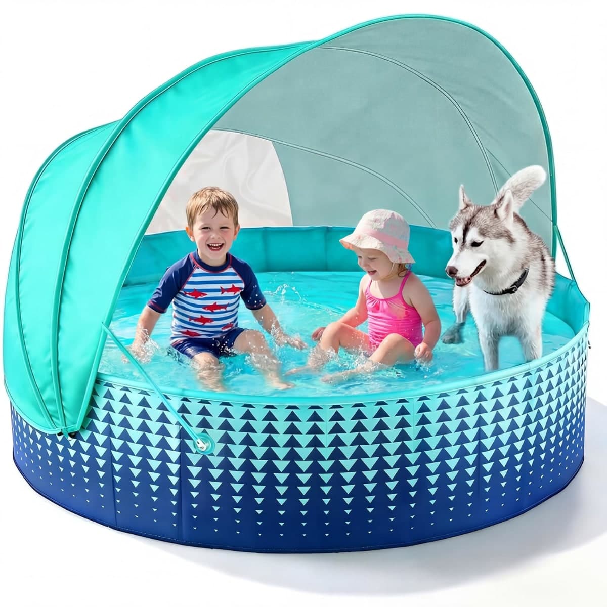 Jasonwell Kiddie Baby Pool with Canopy - Foldable Infant Toddler Kids Pool with Shade Baby Beach Essentials Tent Swimming Wading Pools for Toddlers 1-3 + Kids Dogs Ball Pit Backyard Water Play G, 63" — image 1