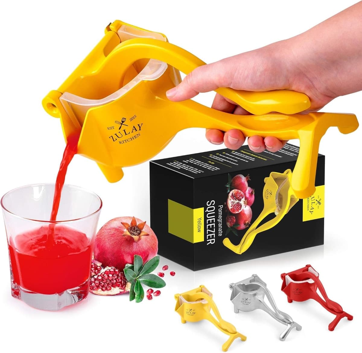 Zulay Fruit Manual Juicer- Heavy Duty Juice Press Squeezer with Detachable Lever & Removable Strainer - Fruit Press & Hand Juicer For Pomegranates, Lemons, Oranges, and More (Yellow) — image 1