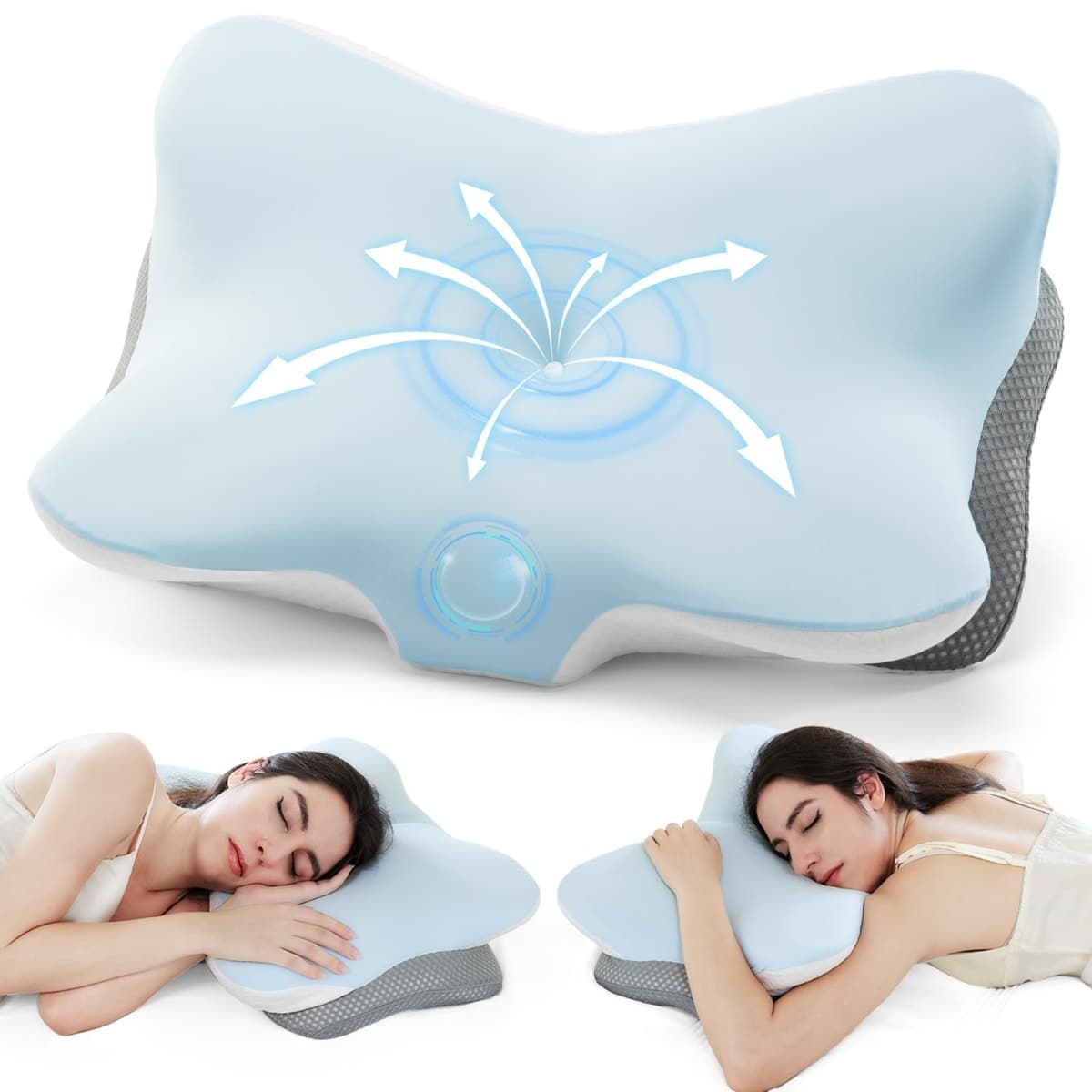 Zmarthumb Cervical Pillow for Neck Support, Memory Foam Ergonomic Contour Side Sleeper Pillows with Adjustable Height, Soft Bed Pillow with Cooling Breathable Pillowcase for Back, Stomach Sleepers — image 1