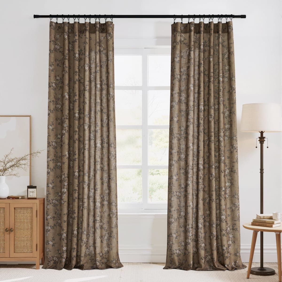 StangH Floral Linen Curtains 84 Inches Long French Country Light Filtering Printed Drapes Vintage Fall Decor for Living Room/Bedroom/Dining Room,52Wx84L,Khaki,2 Panels — image 1