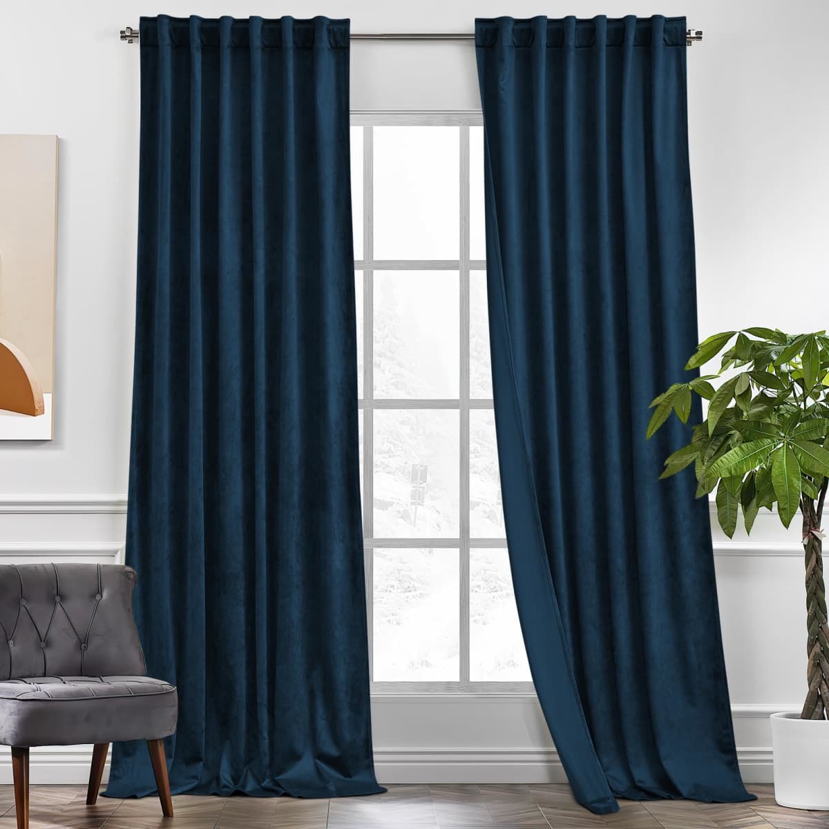 KGORGE Velvet Curtains Navy Blue Blackout 108 inches 2 Panels for Bedroom — image 1