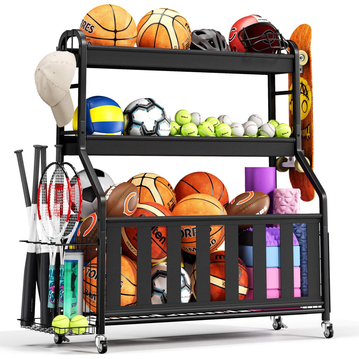 Sports Equipment Organizer, Rolling Ball Storage Cart — image 1