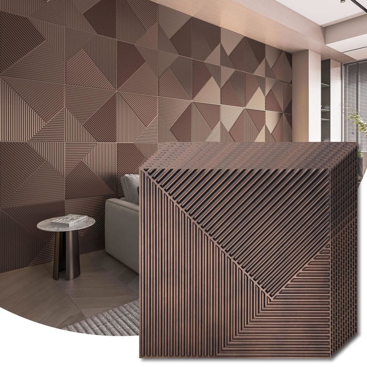 WOWSTAR Antique Copper 3D Slat Wall Panels, 12-Pack, 19.7"x19.7" — image 1