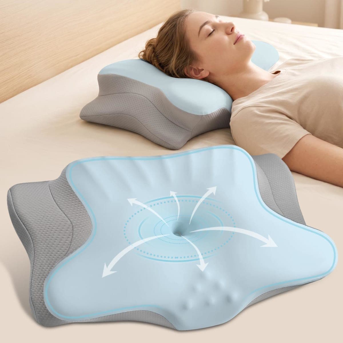 Ylekto Cervical Neck Pillow for Sleeping - Contour Memory Foam Pillows for Pain Relief, Ergonomic Pillow Side Sleeper Pillow with Cooling Pillowcase, Orthopedic Bed Pillow for Back Stomach Sleepers — image 1