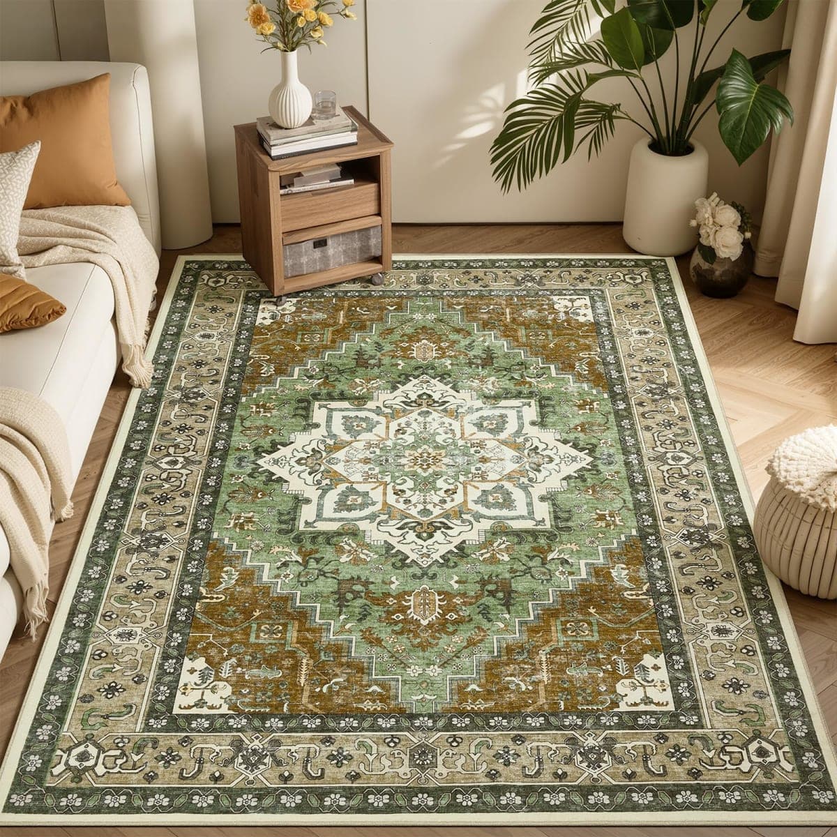 WEZVIX Washable 8X10 Area Rugs for Living Room, Soft Low Pile Vintage Rugs with Non Slip Rubber Backing, Boho Large Carpet for Bedroom, Dining Room, Farmhouse, Nursery, Home Office — image 1