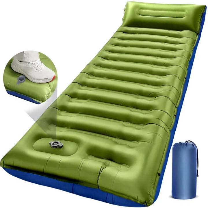 NINTYNINE 5.9” Extra Thick Camping Mat with Pillow, Ultralight Built-in Foot Pump Inflatable Sleeping Mat for Backpacking, Hiking, Car Traveling, Beach, Ten — image 1