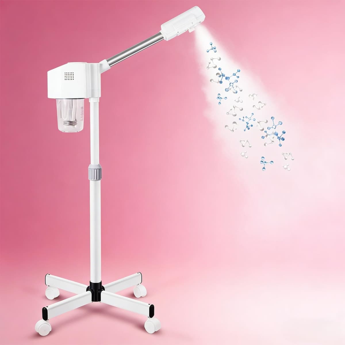 Professional Facial Steamer, Hot Mist Spray, Facial Steamer for Beautician, Height Adjustable, Spa Home White