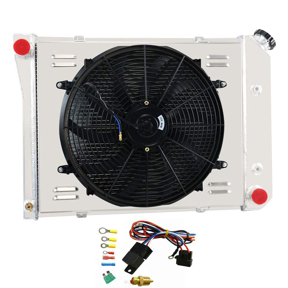 ALLOYWORKS 4 Row All Aluminum Radiator+Shroud Fan+Relay For 1967-1988 Chevy Nova Chevelle / 1965-1987 Buick Regal LeSabre