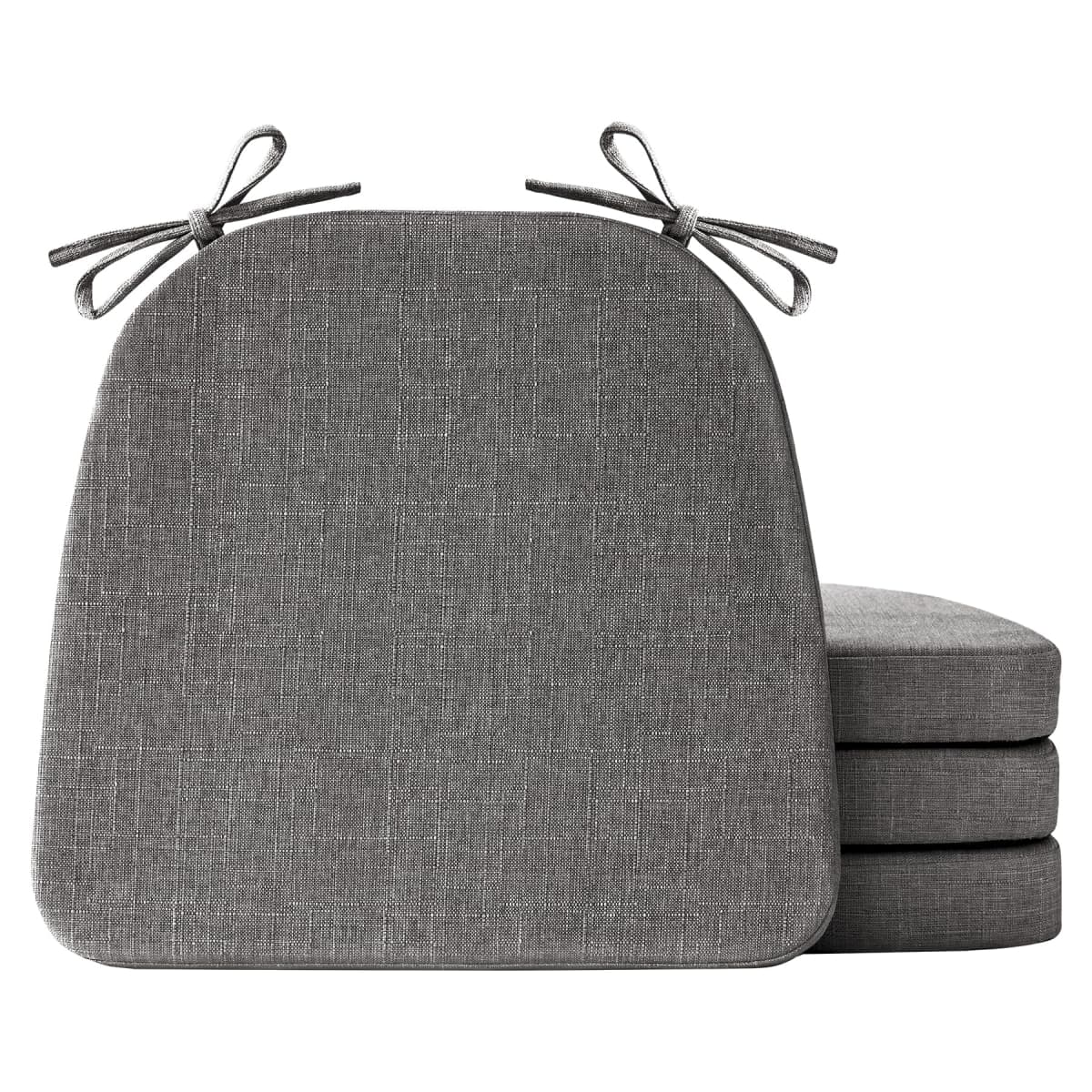 IASEAHK Chair Cushions for Dining Chairs Set of 4, Non Slip Kitchen Chair Pads, 17" x 16" x 2", Indoor Dining Chair Cushions with Ties, D-Shaped Seat Cushions for Kitchen Chairs, Dark Grey — image 1