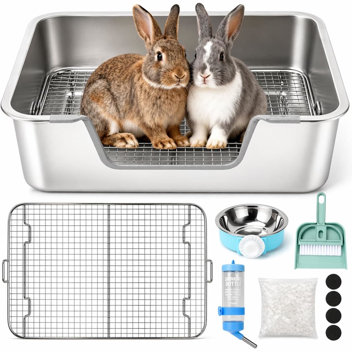 Rypet Large Stainless Steel Rabbit Litter Box Set for Small Animals — image 1