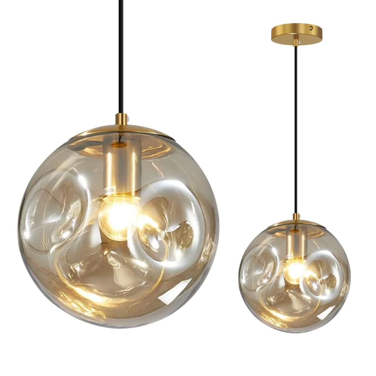 Modern Amber Concave Glass Pendant Light, Kitchen Island Lighting Single Globe Pendant Light Fixtures Century Kitchen Island Pendant Lighting for Bedroom Living Dining Room Light (Without Bulb) — image 1