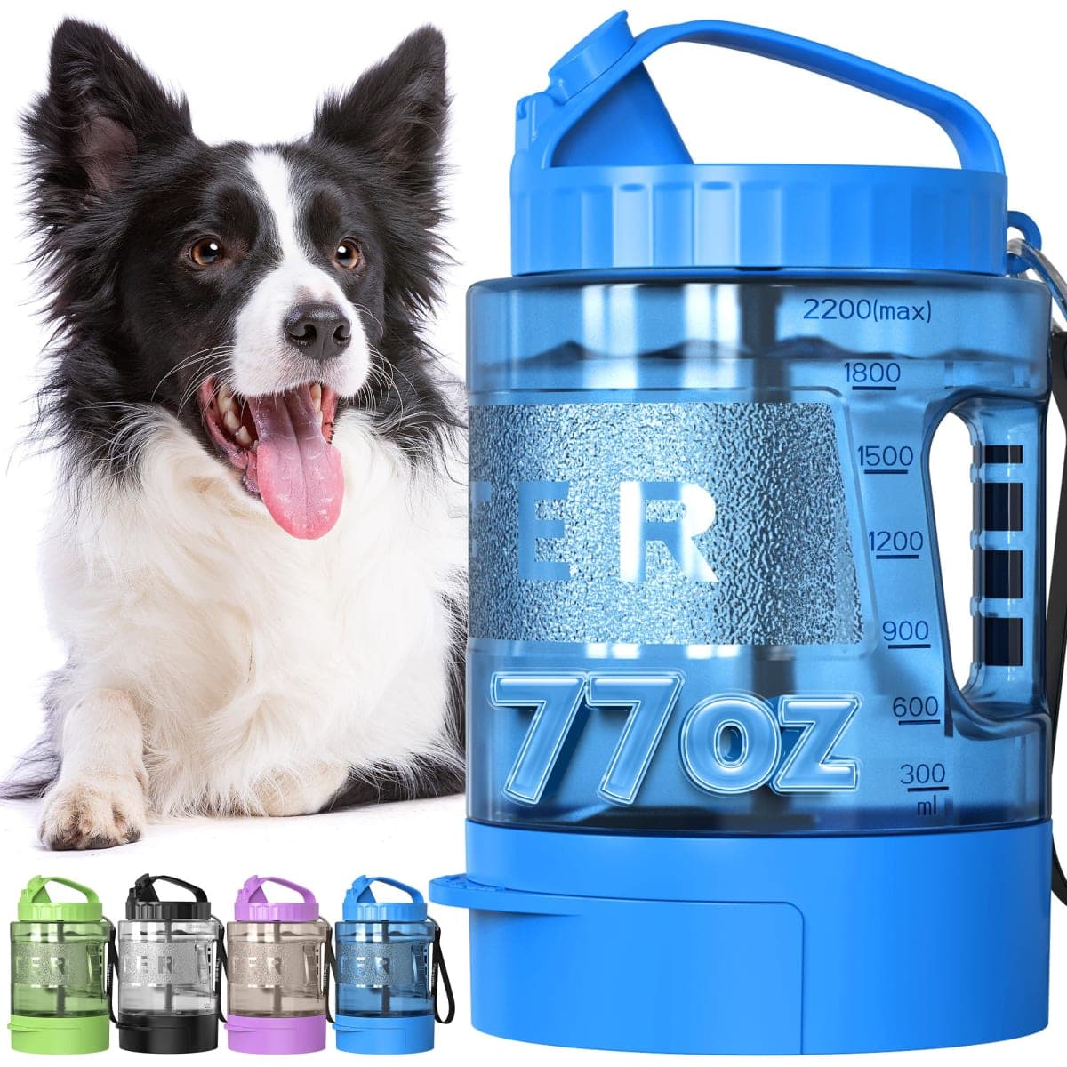 Portable Dog Travel Water Bottle, 77oz Large Dog Water Bowl Dispenser Portable, Leakproof Pet Drinking Bottle Dispenser for Hiking Camping Walking Travelling Beach Car Trips, BPA Free,Blue — image 1