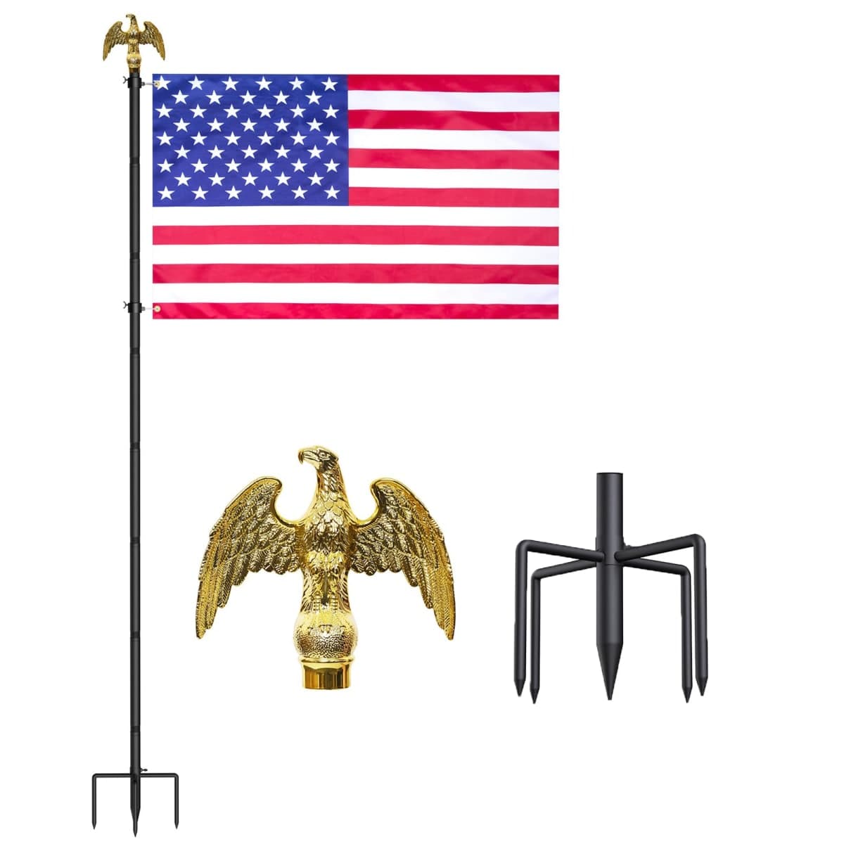Wphold Flag Poles for Outside in Ground - 10ft in Ground Flag Poles with 5 Prong Base, 3x5 ft American Flag Pole Kit for Yard — image 1