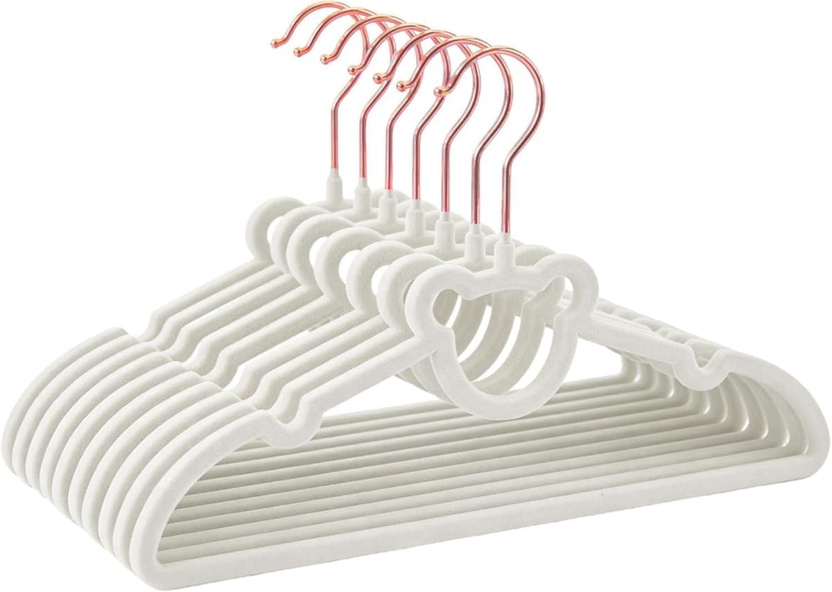 30 Pack Gray Velvet Kids Clothes Hangers - 12.6in for Ages 4-10, with Cute Bear, Rotating Rose Gold Hook, Non-Slip, Space-Saving Slim Felt Hangers for Toddler Coats, Jackets, Dresses — image 1