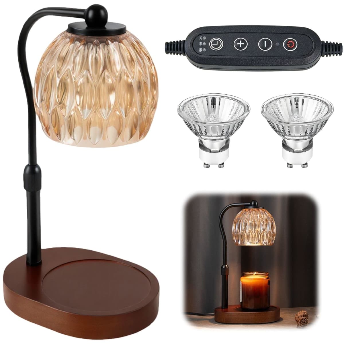 SunnySam Candle Warmer Lamp with Timer & Dimmer, Adjustable Height for Jar Candles, 4 Temperature Levels, 8H Timer, Home Decor Gifts for Women, Valentines Gifts Black (2 Bulbs Included) — image 1
