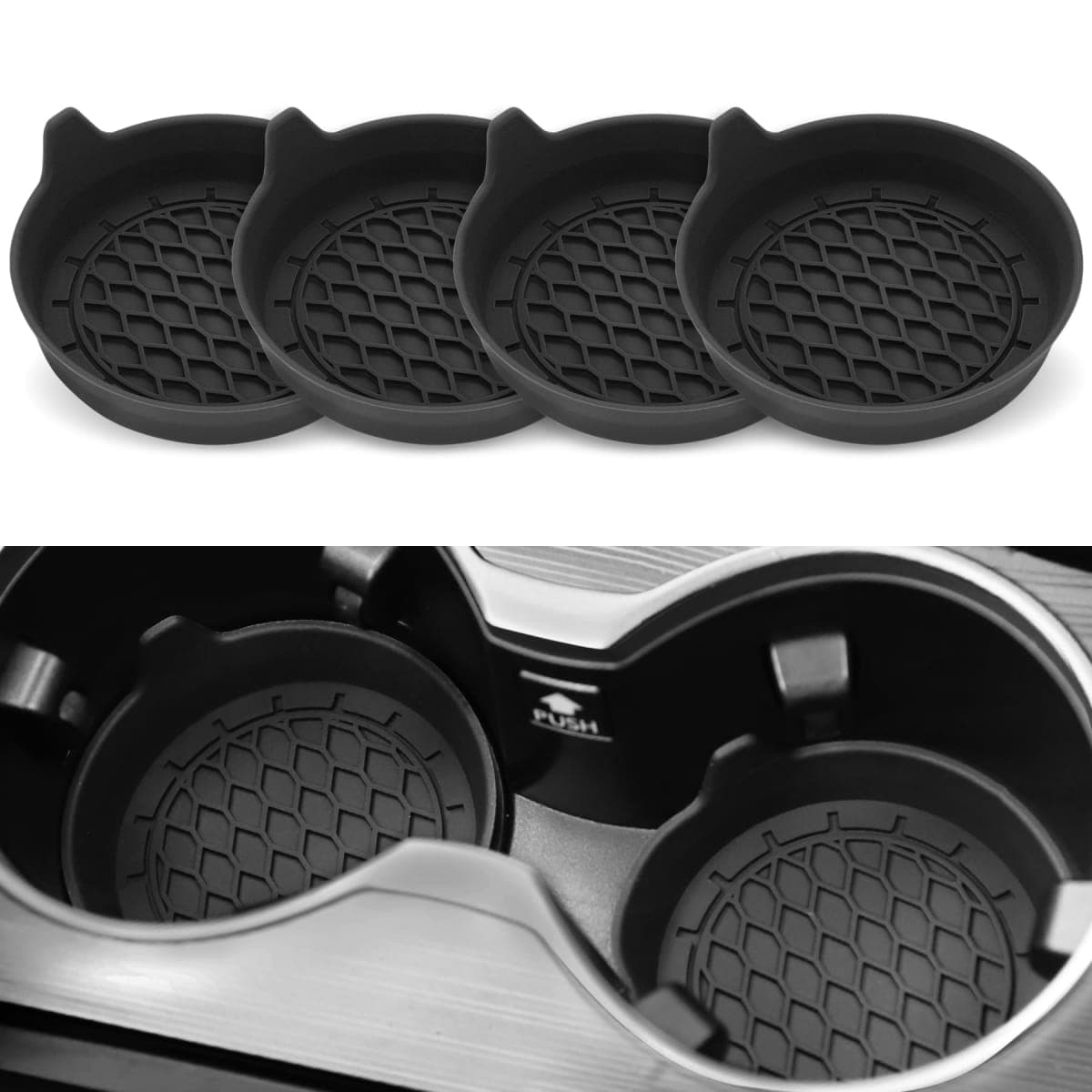 SINGARO Car Cup Holder Coaster, Silicone Cup Holder Insert, Universal Non-Slip Cup Holders, Car Accessories Interior for Women and Man Interior Sets 4 Pack Black — image 1