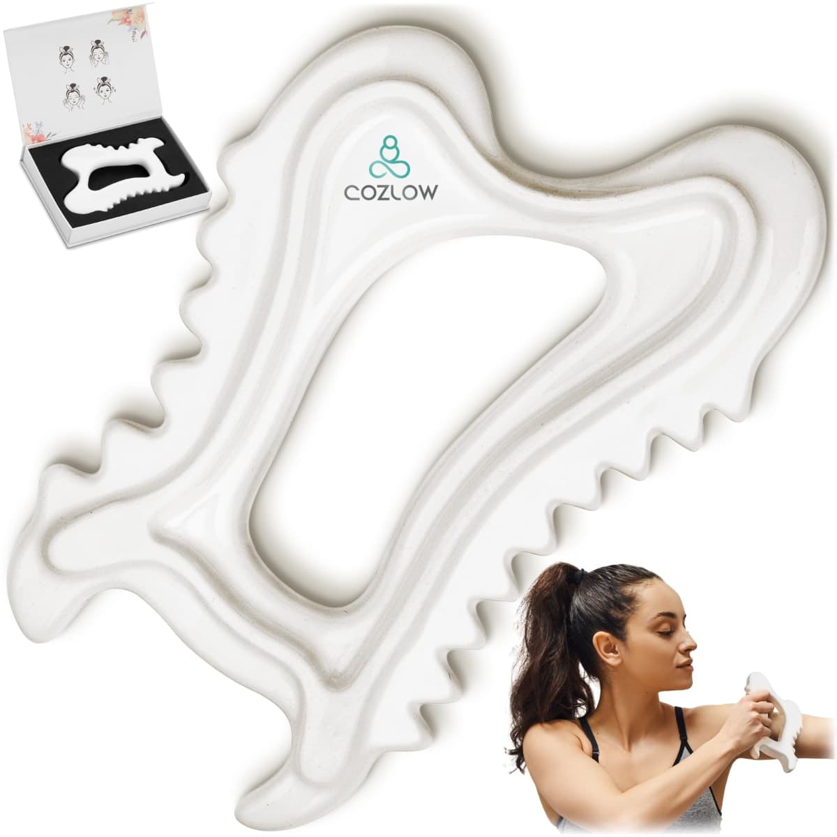 Ceramic Gua Sha Massage Tool for Face & Body - Premium Muscle Scraping Tool for Lymphatic Drainage & Fascia Massage - Trigger Point Massager for Body Sculpting & Contouring - by Cozlow — image 1