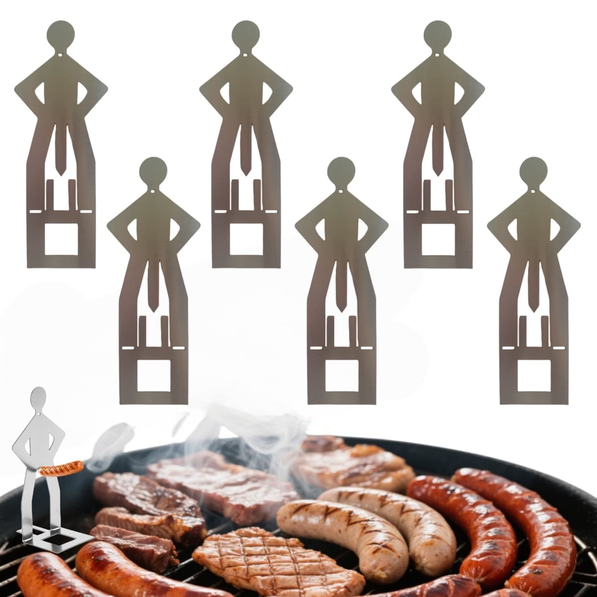 Zorythm 6PCS Funny Hot Dog Holder and Sausage Stand-Standing Man Sausage Barbecue Rack-Hot Dog Grill Holder Man-Portable Reusable Stainless Steel Hotdog and Sausage Roaster for BBQ, Camping — image 1