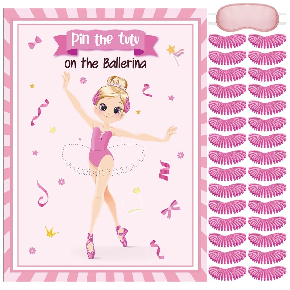 Mooliwe 18 Pcs Ballerina Party Games Pin the Tutu on the Ballerina Game Poster Stickers with Blindfolds Birthday Party Supplies Decorations for Women — image 1