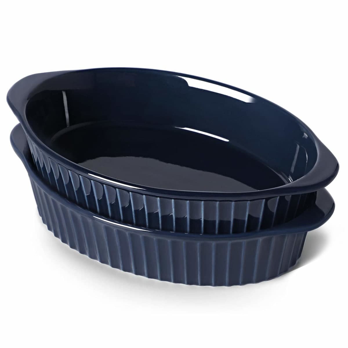 LEETOYI Porcelain Oval Au Gratin Pans, Baking Dish Set, Bakeware with Double Handle for Kitchen and Home, 8.7-Inch Set of 2 (Navy) — image 1