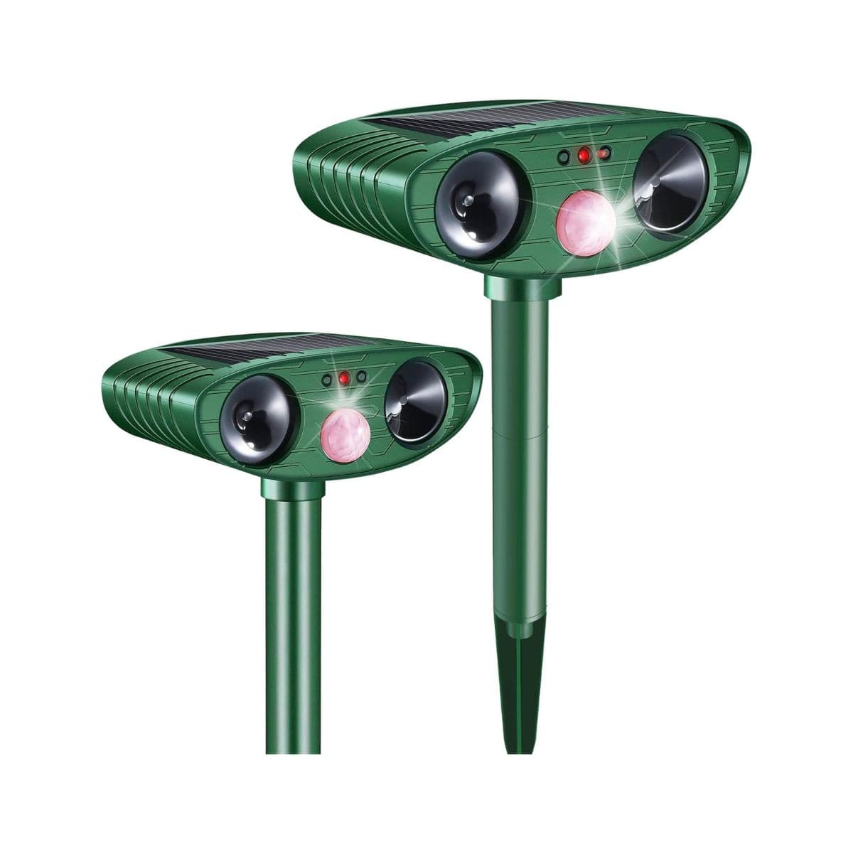 2-Pack Solar Powered Ultrasonic Animal Repeller, Outdoor Waterproof Deer Squirrel with Motion-Activated Sensor Strobe Light, for Cats, Raccoons, Skunks, Rabbits and More