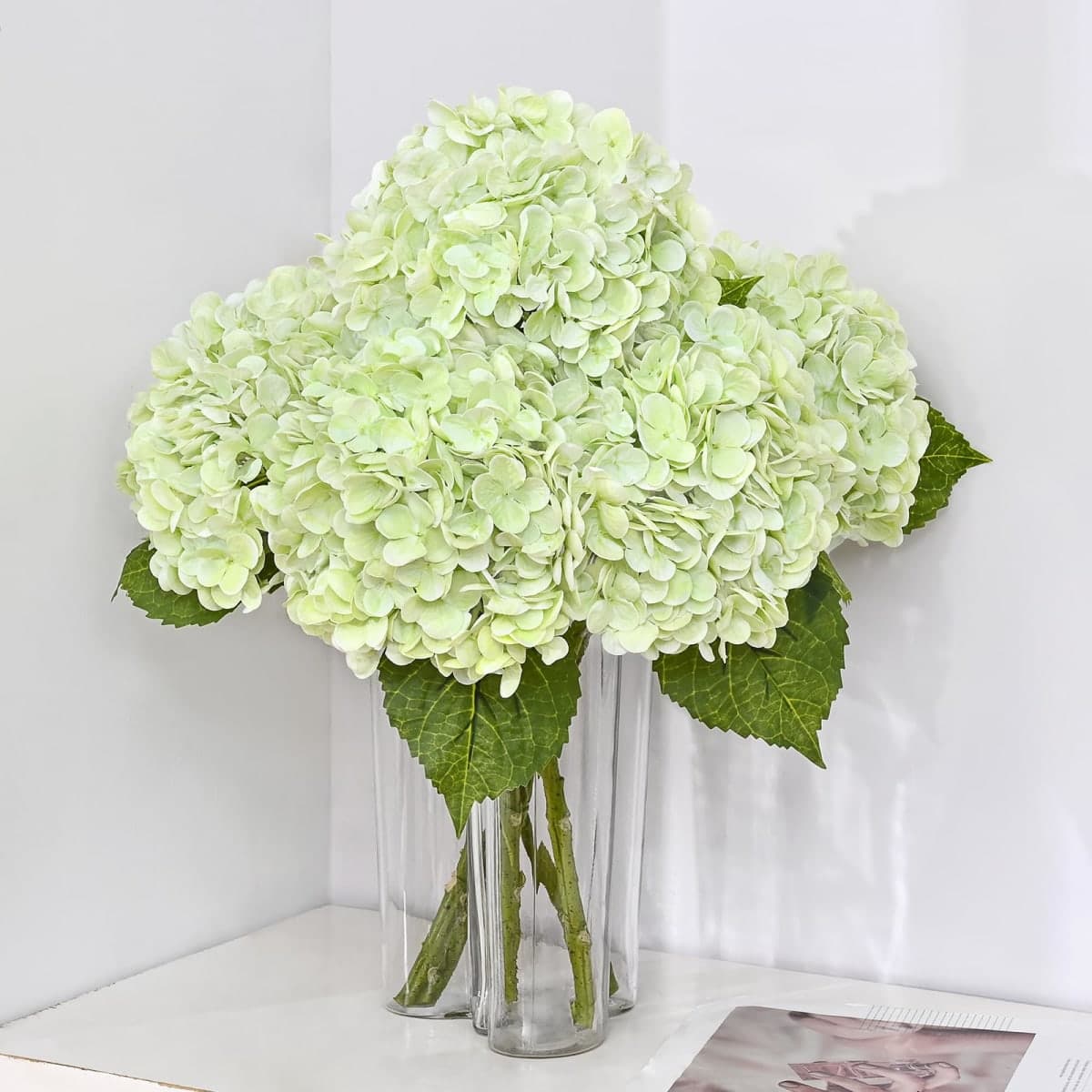 4Pcs 21in Latex Real Touch Hydrangea Artificial Flowers (Light Green) — image 1