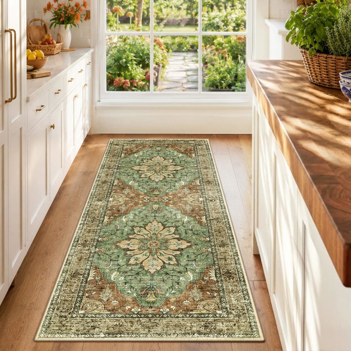 RELEANY Area Rugs Runner 2x6 Floral Washable Rug, Brick Rust Red Brown — image 1
