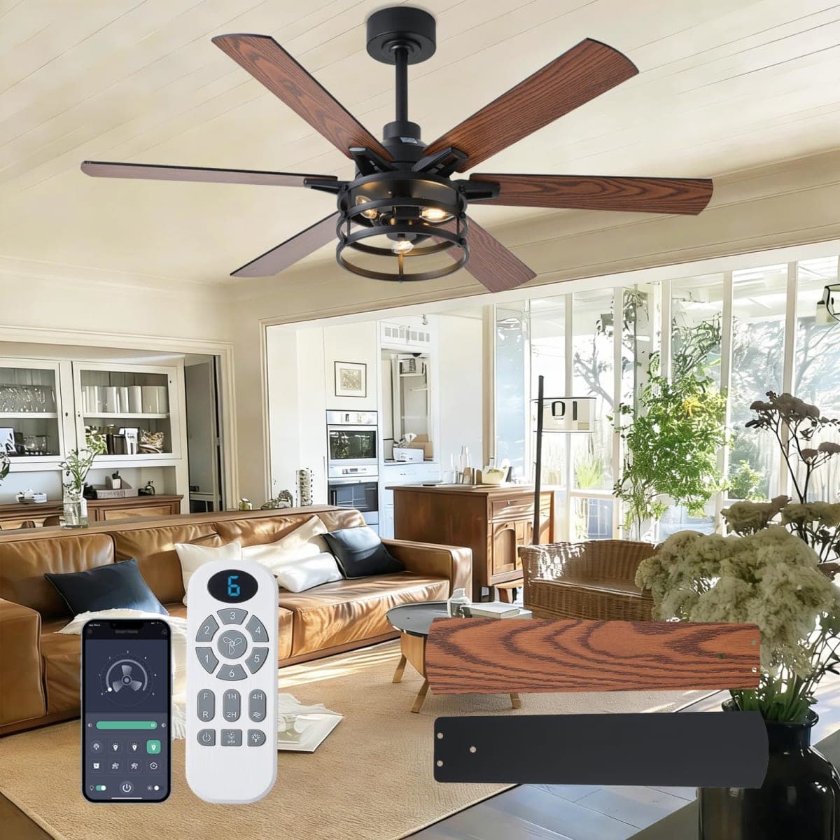 NKPU 52inch Ceiling Fans with Lights, Low Profile Ceiling Fan with Light and Remote/App Control, 2 Downrods, DC Reversible Motor — image 1