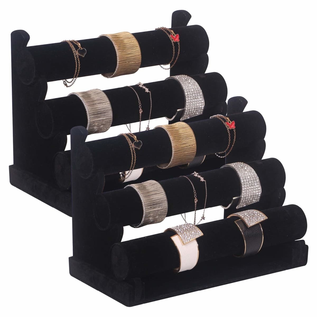 DIOMMELL 2 Pack Velvet Bracelet Holder with 3 Tier Rack, Jewelry Display Stand Watch Bangle Bar Necklace Storage Organizer, Black — image 1