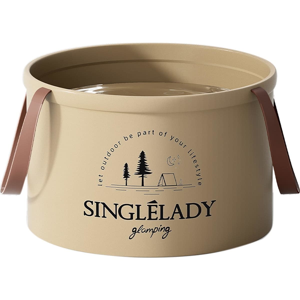 Outdoor Foldable Water Bag Bucket, 18 Inch x 16.7 Inch Khaki Color 12 L(420 oz) Thick PE Folding Camping Water Bag for Outdoors (Khaki) — image 1