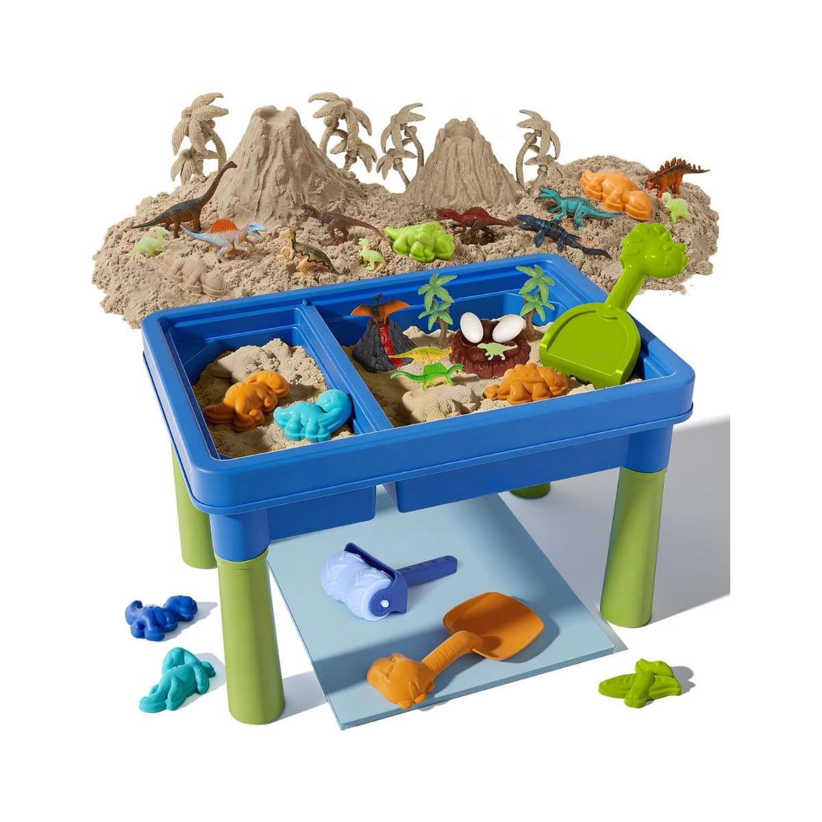 Lehoo Castle Dinosaur Sensory Table with Sand, Sand Table with Lid & 16 Dinosaurs, Adjustable Legs, Indoor Outdoor Play, Role Play Beach Toy, Birthday Gift for Boys Girls — image 1