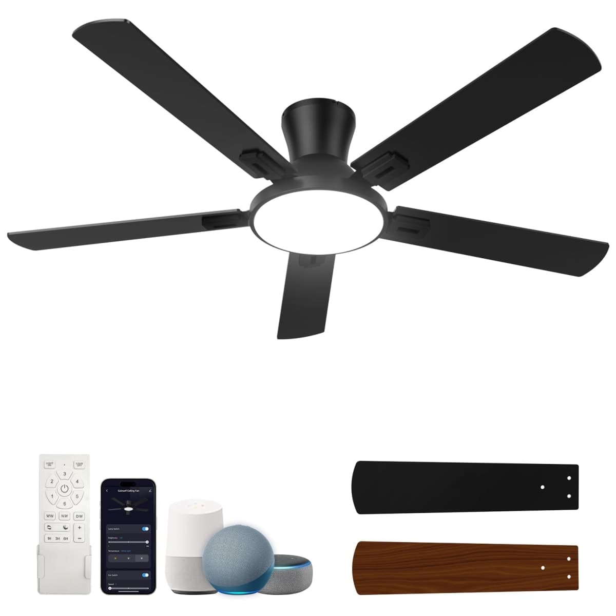 Geinself 52 Inch Ceiling Fans with Lights and Remote, Flush Mount Low Profile Smart Ceiling Fan with WIFI Alexa App Control, Quiet Reversible DC Motor, 6 Speeds, Dimmable LED Light — image 1